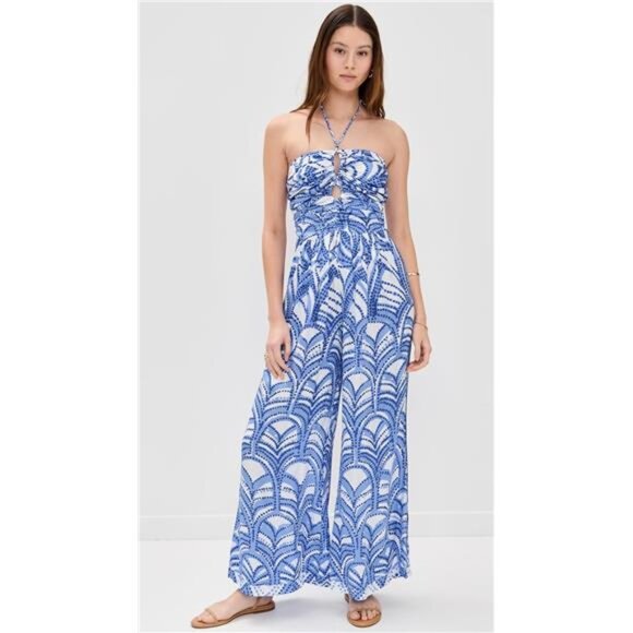 Poupette St Barth Claudia Long Jumpsuit Blue Himba Resort Cruise Beach Travel - Picture 2 of 6